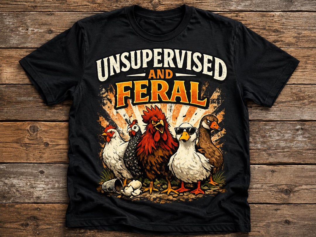 Black Unsupervised and Feral mixed-flock shirt product mockup
